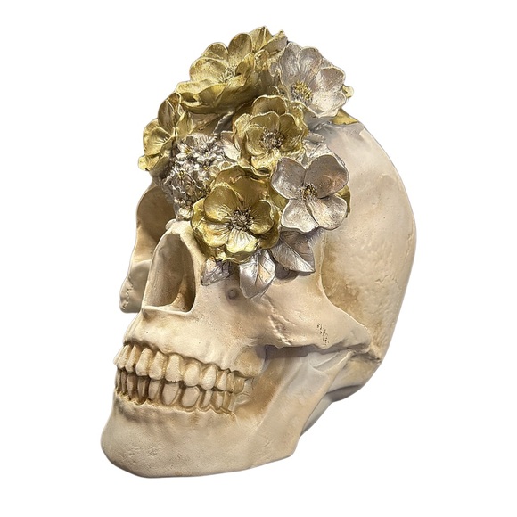 9” Gold and Silver Halloween Skull Decor - Picture 3 of 5